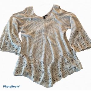 NEW DIRECTIONS boho knit cold shoulder sweater